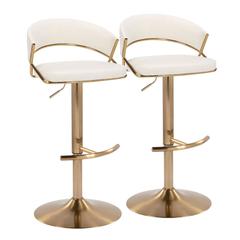Gold Metal, Cream Velvet Jie Adjustable Barstool - Set of 2