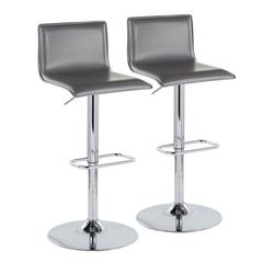 Chrome Metal, Grey PU Mara Upholstered Adjustable Barstool - Set of 2