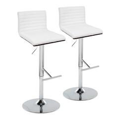 Chrome Metal, Walnut Wood, White PU Mason Adjustable Barstool - Set of 2