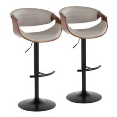 Black Metal, Walnut Wood, Grey PU Symphony Adjustable Barstool - Set of 2