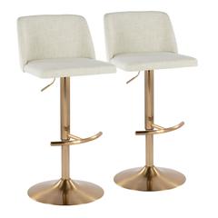 Cream Fabric, Gold Metal Toriano Adjustable Barstool - Set of 2
