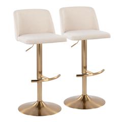 Cream Noise Fabric, Gold Metal Toriano Adjustable Barstool - Set of 2