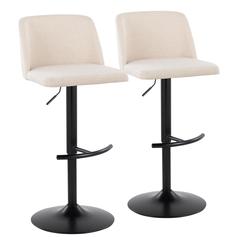 Cream Noise Fabric, Black Metal Toriano Adjustable Barstool - Set of 2