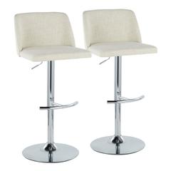 Cream Fabric, Chrome Metal Toriano Adjustable Barstool - Set of 2