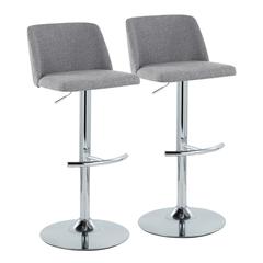 Grey Fabric, Chrome Metal Toriano Adjustable Barstool - Set of 2