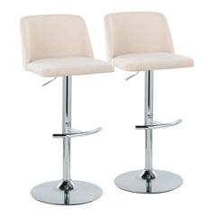 Cream Noise Fabric, Chrome Metal Toriano Adjustable Barstool - Set of 2