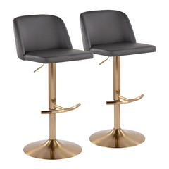 Grey PU, Gold Metal Toriano Adjustable Barstool - Set of 2