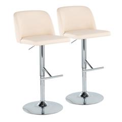 Cream PU, Chrome Metal Toriano Adjustable Barstool - Set of 2