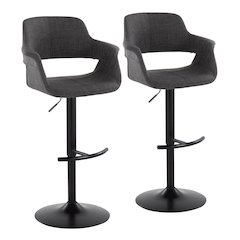 Black Metal, Charcoal Fabric Vintage Flair Adjustable Barstool - Set of 2