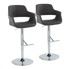Chrome Metal, Charcoal Fabric Vintage Flair Adjustable Barstool - Set of 2