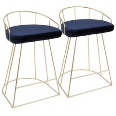 Gold, Blue Canary Counter Stool - Set of 2