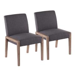 White Washed Wood, Grey Fabric Carmen Chair - Set of 2