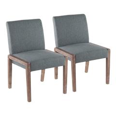 White Washed Wood, Teal Fabric Carmen Chair - Set of 2