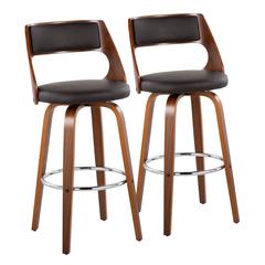 Walnut Wood, Brown PU, Chrome Cecina Barstool - Set of 2