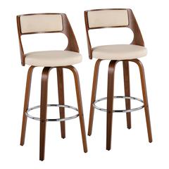 Walnut Wood, Cream PU, Chrome Cecina Barstool - Set of 2