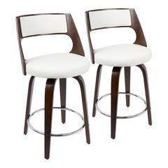 Cherry Wood, White PU, Chrome Cecina 24.5'' Counter Stool - Set of 2