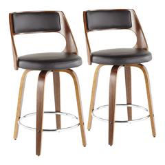 Walnut Wood, Brown PU, Chrome Cecina 24.5'' Counter Stool - Set of 2