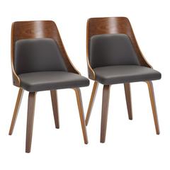 Walnut Wood, Brown PU Anabelle Bent Wood Chair - Set of 2