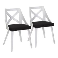 White Textured Wood, Charcoal Fabric Charlotte Chair - Set of 2