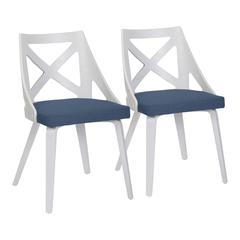 White Textured Wood, Blue Fabric Charlotte Chair - Set of 2