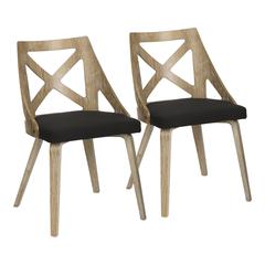 White Washed Wood, Charcoal Fabric Charlotte Chair - Set of 2