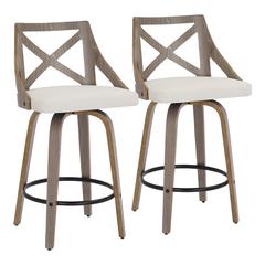 Light Grey Wood, Cream Noise Fabric Charlotte Counter Stool - Set of 2