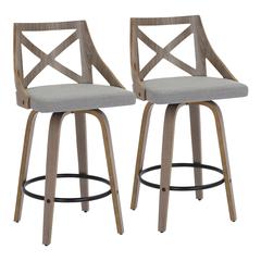 Light Grey Wood, Grey Fabric Charlotte Counter Stool - Set of 2
