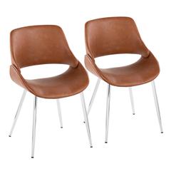 Chrome Metal, Camel PU Fabrico Chair - Set of 2
