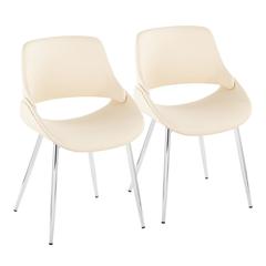Chrome Metal, Cream PU Fabrico Chair - Set of 2