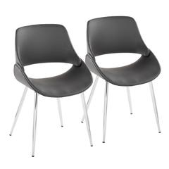 Chrome Metal, Grey PU Fabrico Chair - Set of 2