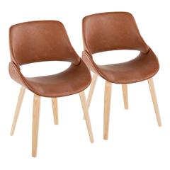Natural Wood, Camel PU Fabrico Chair - Set of 2
