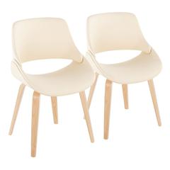 Natural Wood, Cream PU Fabrico Chair - Set of 2