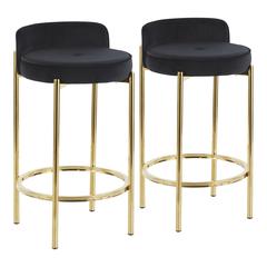 Gold Metal, Black Velvet Chloe Counter Stool - Set of 2
