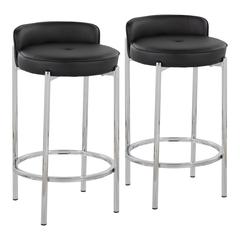 Chrome, Black PU Chloe Counter Stool - Set of 2