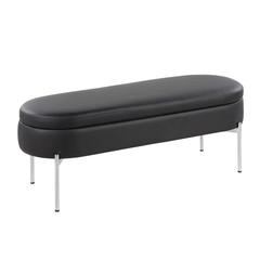 Chrome, Black PU Chloe Storage Bench