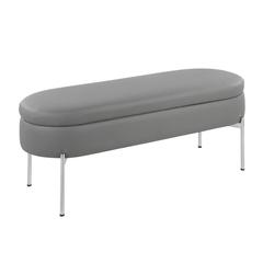 Chrome, Grey PU Chloe Storage Bench