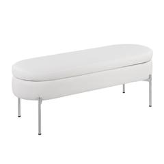 Chrome, White PU Chloe Storage Bench
