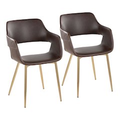 Margarite Dining Chair - Set of 2 in Gold Metal, Espresso PU color