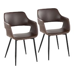 Margarite Dining Chair - Set of 2 in Black Metal, Espresso PU color
