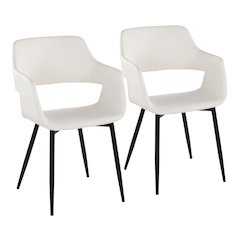 Margarite Dining Chair - Set of 2 in Black Metal, White PU color