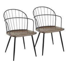 Black Metal, Dark Walnut Wood Riley Arm Chair - Set of 2