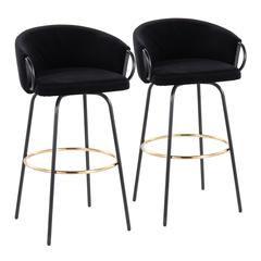 Black Metal, Gold Metal, Black Velvet Claire Barstool - Set of 2