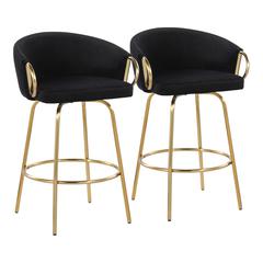 Gold Steel, Black Velvet Claire 26" Fixed Height Counter Stool - Set of 2