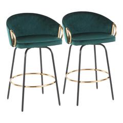 Black Metal, Gold Metal, Emerald Green Velvet Claire Counter Stool - Set of 2
