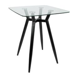 Clara Mid-Century Modern Square Counter Table with Black Metal Legs and Clear Glass Top