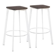 Vintage White Metal, Espresso Bamboo Clara Square Barstool - Set of 2
