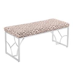 Silver Metal, Beige Leopard Fabric Constellation Bench