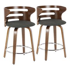 Walnut Wood, Charcoal Fabric, Chrome Cosini Counter Stool - Set of 2