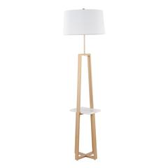 White Marble, Gold Metal, White Linen Cosmo Shelf Floor Lamp