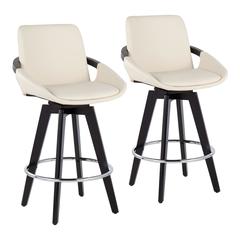 Black Wood, Chrome, Cream PU Cosmo Swivel Fixed-Height Counter Stool - Set of 2